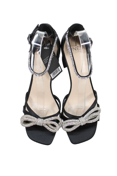 Jones New York Womens Crystal Embellished Ankle Strap Heels Shoes Black Size 7M