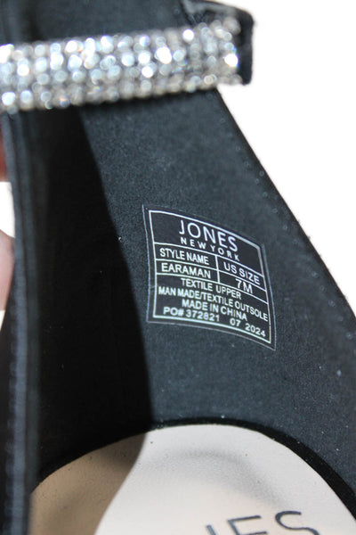 Jones New York Womens Crystal Embellished Ankle Strap Heels Shoes Black Size 7M