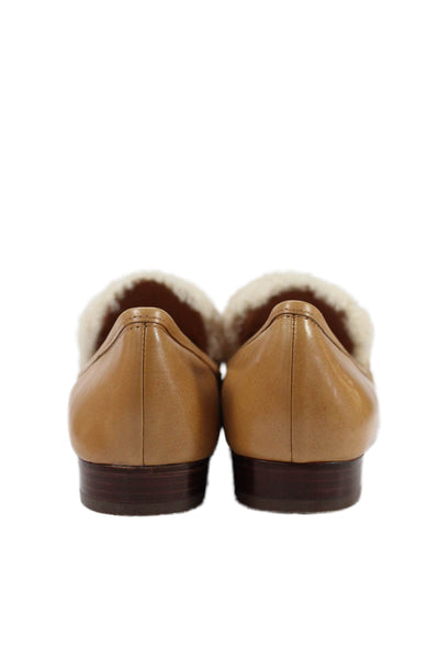 Tory Burch Womens Jessa Shearling Loafers Leather Shoes Caramel Size 5.5