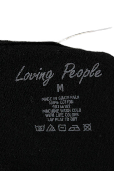 Loving People Women Cropped Black Cotton T-Shirt Crew Neck Short Sleeve Size M