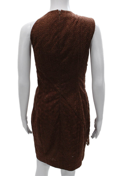 Akris Womens Sheath Dress Brown V Neck Sleeveless Geometric Zip Size 4