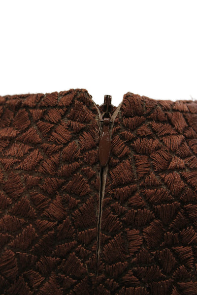 Akris Womens Sheath Dress Brown V Neck Sleeveless Geometric Zip Size 4