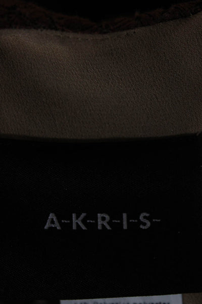 Akris Womens Sheath Dress Brown V Neck Sleeveless Geometric Zip Size 4