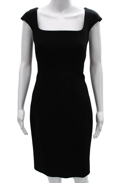Zac Posen Women Sheath Dress Black Square Neck Short Sleeve Midi Zip Size 6