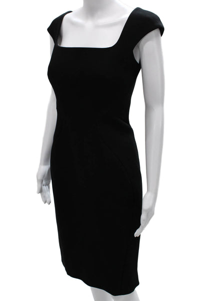 Zac Posen Women Sheath Dress Black Square Neck Short Sleeve Midi Zip Size 6