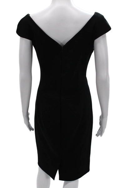 Zac Posen Women Sheath Dress Black Square Neck Short Sleeve Midi Zip Size 6