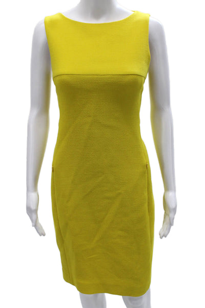 Akris Women Sheath Dress Yellow Wool Boat Neck Sleeveless Mid-Calf Zip Size 6