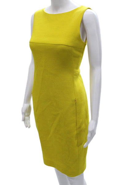 Akris Women Sheath Dress Yellow Wool Boat Neck Sleeveless Mid-Calf Zip Size 6
