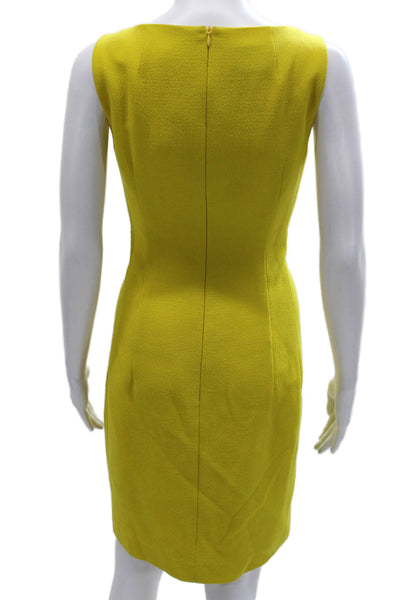 Akris Women Sheath Dress Yellow Wool Boat Neck Sleeveless Mid-Calf Zip Size 6