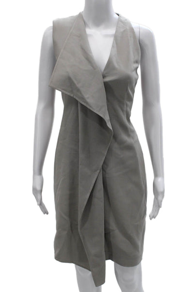 Akris Womens Sheath Dress Gray Satin V-Neck Sleeveless Knee Length Zip Size 4