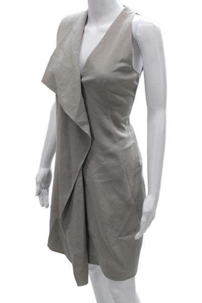 Akris Womens Sheath Dress Gray Satin V-Neck Sleeveless Knee Length Zip Size 4