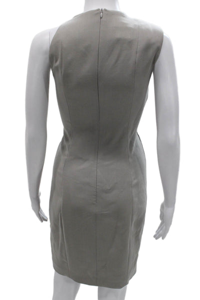 Akris Womens Sheath Dress Gray Satin V-Neck Sleeveless Knee Length Zip Size 4