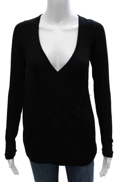 We The Free Women V-Neck Long Sleeve Rayon Blouse Black Basic Pullover Size XS
