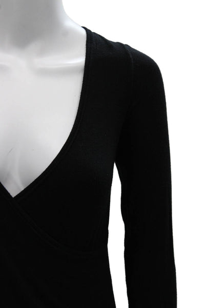 We The Free Women V-Neck Long Sleeve Rayon Blouse Black Basic Pullover Size XS