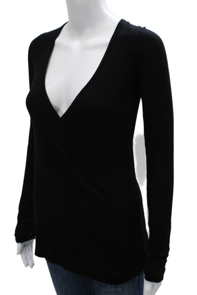 We The Free Women V-Neck Long Sleeve Rayon Blouse Black Basic Pullover Size XS