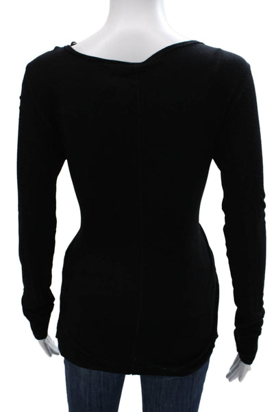 We The Free Women V-Neck Long Sleeve Rayon Blouse Black Basic Pullover Size XS