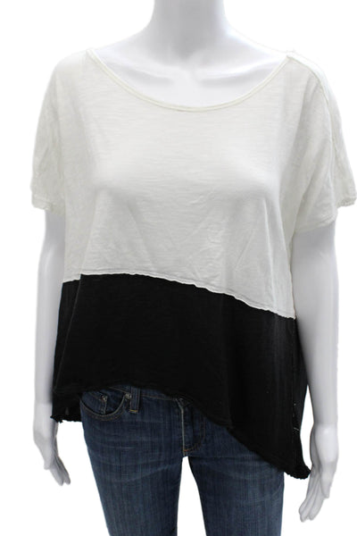 We The Free Women White Scoop Neck Cotton T-Shirt Colorblock Size S
