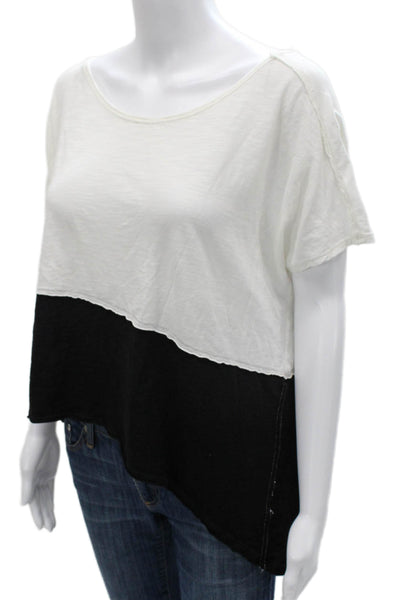 We The Free Women White Scoop Neck Cotton T-Shirt Colorblock Size S
