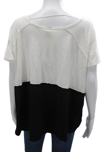 We The Free Women White Scoop Neck Cotton T-Shirt Colorblock Size S