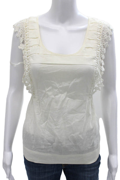 Odille Anthropologie Womens Linen Scoop Neck Sleeveless Blouse Ivory Size 6