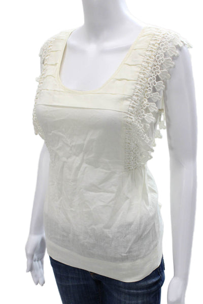 Odille Anthropologie Womens Linen Scoop Neck Sleeveless Blouse Ivory Size 6