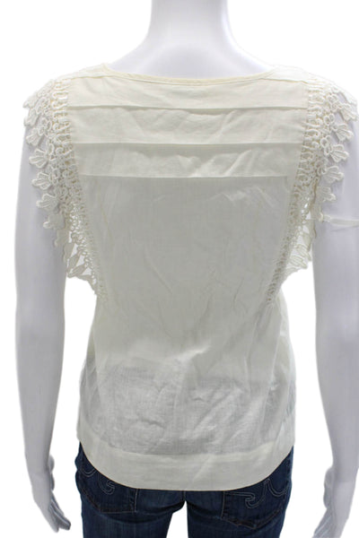 Odille Anthropologie Womens Linen Scoop Neck Sleeveless Blouse Ivory Size 6