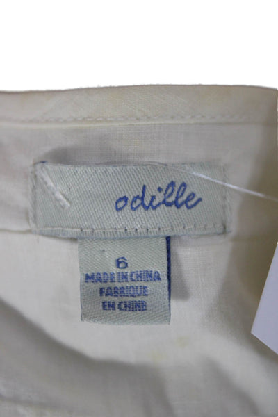 Odille Anthropologie Womens Linen Scoop Neck Sleeveless Blouse Ivory Size 6
