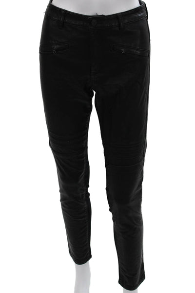 Pilcro Anthropologie Womens Black Faux Leather Pants Button Closure Size 30