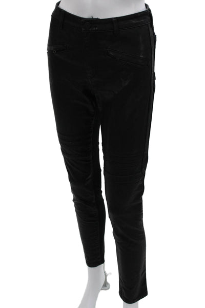 Pilcro Anthropologie Womens Black Faux Leather Pants Button Closure Size 30
