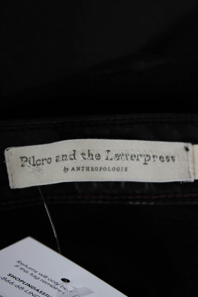 Pilcro Anthropologie Womens Black Faux Leather Pants Button Closure Size 30