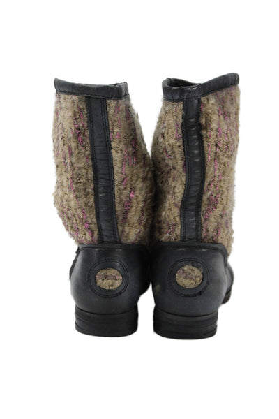 Bunker wOWomens Slip On Metallic Knit Trim Leather Boots Black Beige Size 38