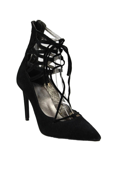 Jeffrey Campbell Womens Back Zip Stiletto Strappy Suede Pumps Blakc Size 8.5