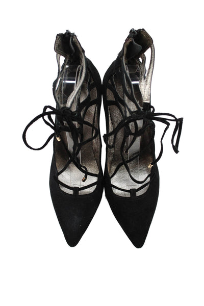 Jeffrey Campbell Womens Back Zip Stiletto Strappy Suede Pumps Blakc Size 8.5