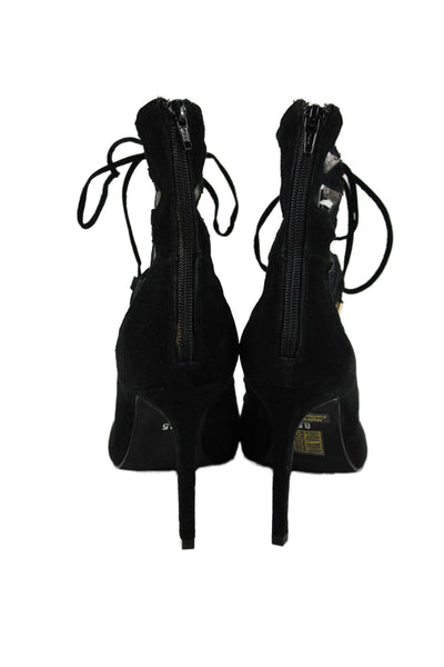 Jeffrey Campbell Womens Back Zip Stiletto Strappy Suede Pumps Blakc Size 8.5