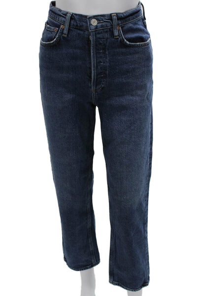 Agolde Womens Cropped Jeans Blue Mid Rise Button Fly Cotton Blend Size 25