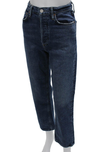Agolde Womens Cropped Jeans Blue Mid Rise Button Fly Cotton Blend Size 25