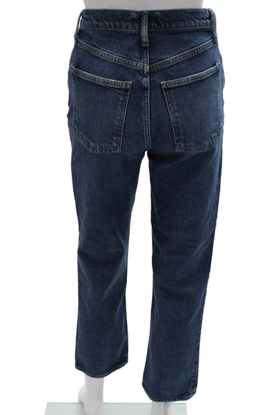 Agolde Womens Cropped Jeans Blue Mid Rise Button Fly Cotton Blend Size 25