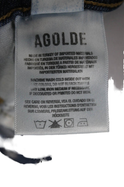 Agolde Womens Cropped Jeans Blue Mid Rise Button Fly Cotton Blend Size 25