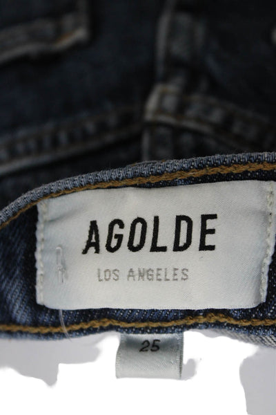Agolde Womens Cropped Jeans Blue Mid Rise Button Fly Cotton Blend Size 25