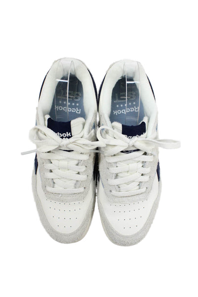 Reebok Womens Suede Low Top Basketball Sneakers White Navy Blue Size 8