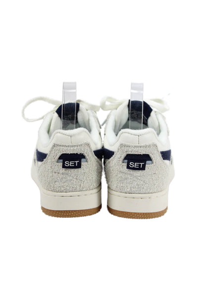 Reebok Womens Suede Low Top Basketball Sneakers White Navy Blue Size 8