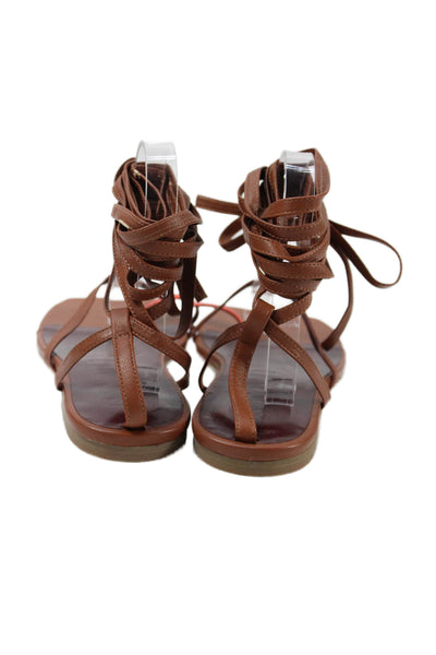 Staud Womens Leather Lace Up Toe Ring Sandals Brown Red Size 38 8