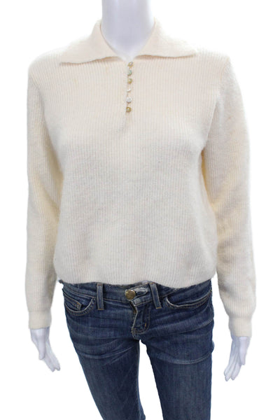 MNG Womens Collared Pullover Sweater Ivory Polyester Long Sleeve Size XS