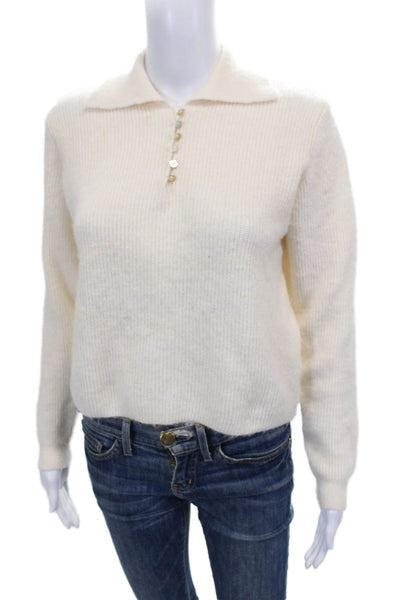 MNG Womens Collared Pullover Sweater Ivory Polyester Long Sleeve Size XS