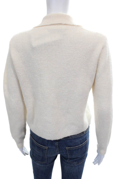 MNG Womens Collared Pullover Sweater Ivory Polyester Long Sleeve Size XS