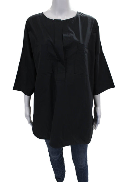 Odeeh Women Tunic Blouse Black 3/4 Sleeve Round Neck Cotton Size 44