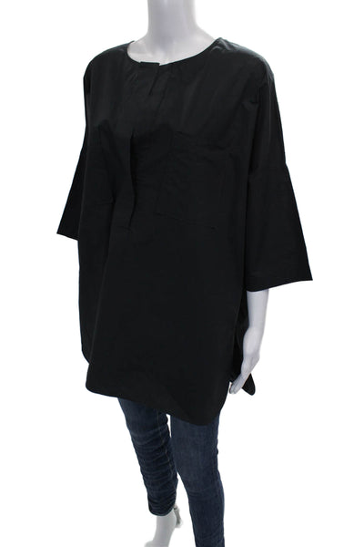 Odeeh Women Tunic Blouse Black 3/4 Sleeve Round Neck Cotton Size 44