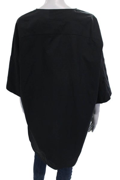 Odeeh Women Tunic Blouse Black 3/4 Sleeve Round Neck Cotton Size 44