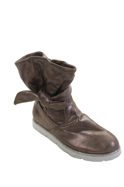 Kenneth Cole New York Womens Twist Knot Zip Up Ankle Boots Bronze Size 5