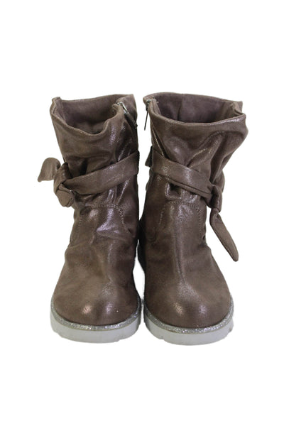 Kenneth Cole New York Womens Twist Knot Zip Up Ankle Boots Bronze Size 5